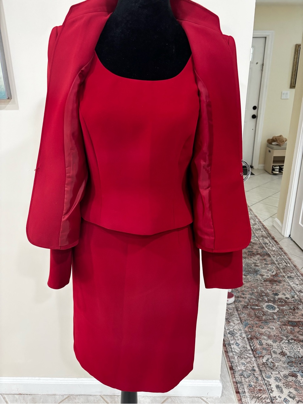 Tahari Crimson Peplum Belted Blazer and Skirt - Picture 4 of 8